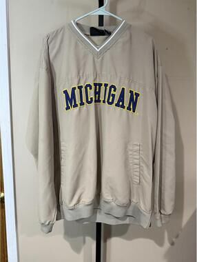Beige Michigan V-Neck Pullover Sweatshirt